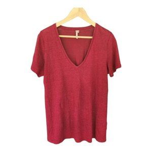 Women's Banana Republic Maroon Casual Short Sleeves V-Neck T Shirt - Size Large